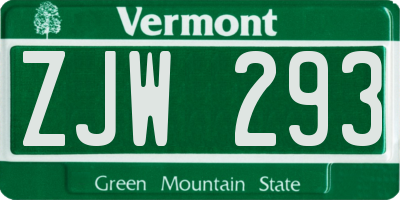 VT license plate ZJW293