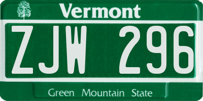 VT license plate ZJW296