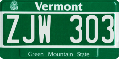 VT license plate ZJW303