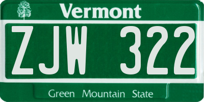 VT license plate ZJW322