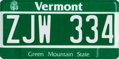 VT license plate ZJW334