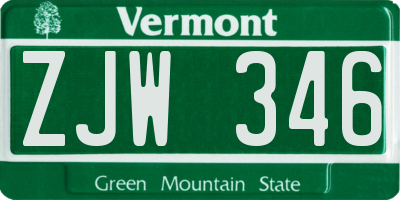 VT license plate ZJW346