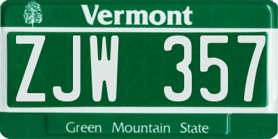 VT license plate ZJW357
