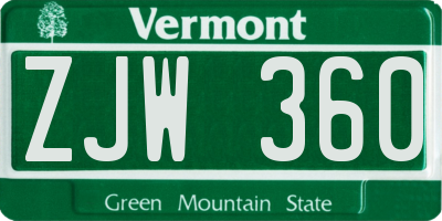 VT license plate ZJW360