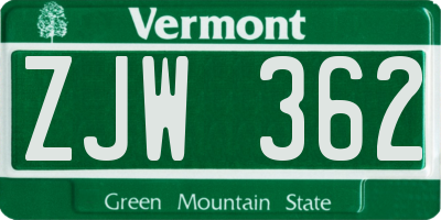 VT license plate ZJW362