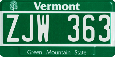 VT license plate ZJW363