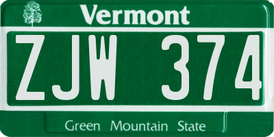 VT license plate ZJW374