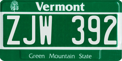VT license plate ZJW392