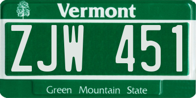 VT license plate ZJW451