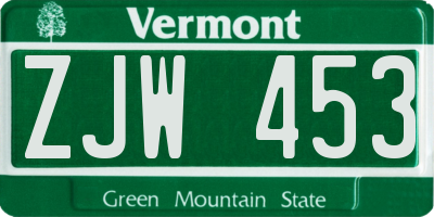VT license plate ZJW453