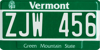VT license plate ZJW456