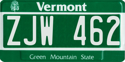 VT license plate ZJW462