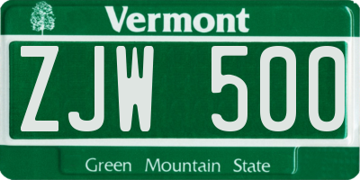 VT license plate ZJW500