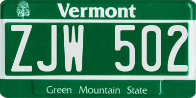 VT license plate ZJW502