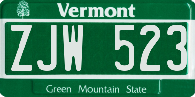 VT license plate ZJW523