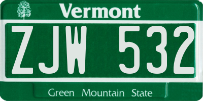 VT license plate ZJW532
