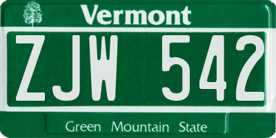 VT license plate ZJW542