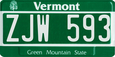 VT license plate ZJW593
