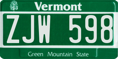 VT license plate ZJW598