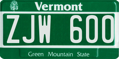 VT license plate ZJW600