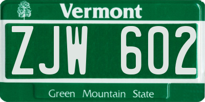 VT license plate ZJW602