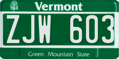 VT license plate ZJW603