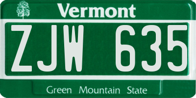 VT license plate ZJW635