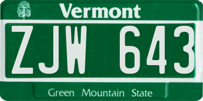 VT license plate ZJW643