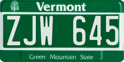 VT license plate ZJW645