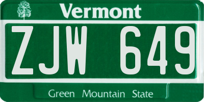 VT license plate ZJW649