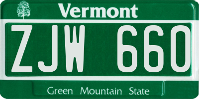 VT license plate ZJW660