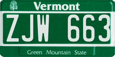 VT license plate ZJW663