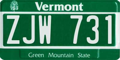 VT license plate ZJW731