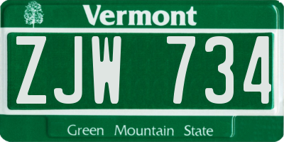 VT license plate ZJW734
