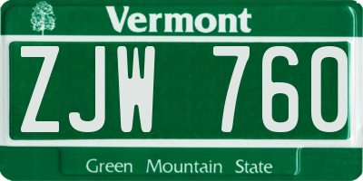 VT license plate ZJW760