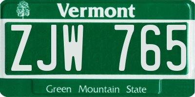 VT license plate ZJW765