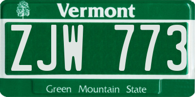 VT license plate ZJW773