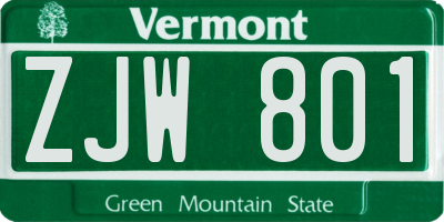 VT license plate ZJW801