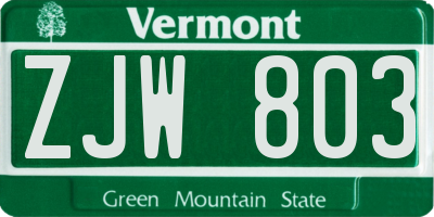 VT license plate ZJW803