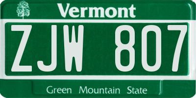 VT license plate ZJW807