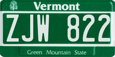 VT license plate ZJW822
