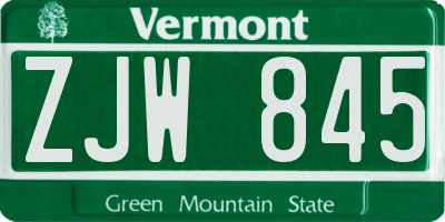 VT license plate ZJW845