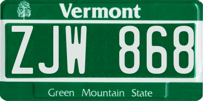 VT license plate ZJW868