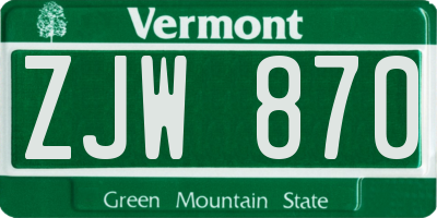 VT license plate ZJW870