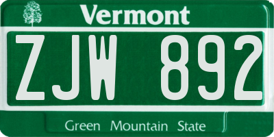 VT license plate ZJW892