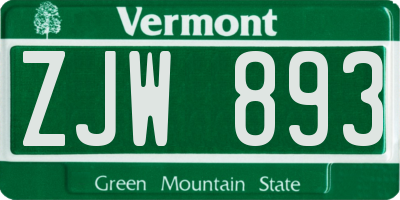 VT license plate ZJW893