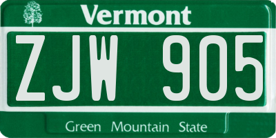 VT license plate ZJW905