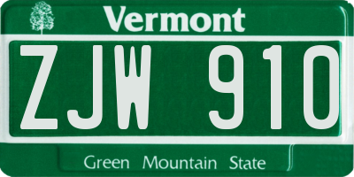 VT license plate ZJW910