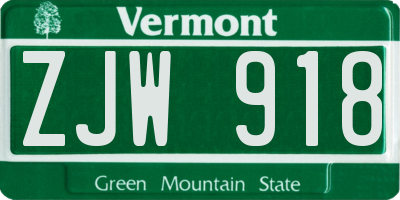 VT license plate ZJW918