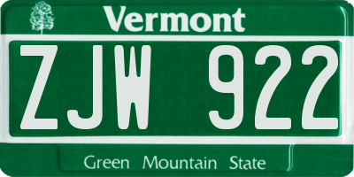 VT license plate ZJW922
